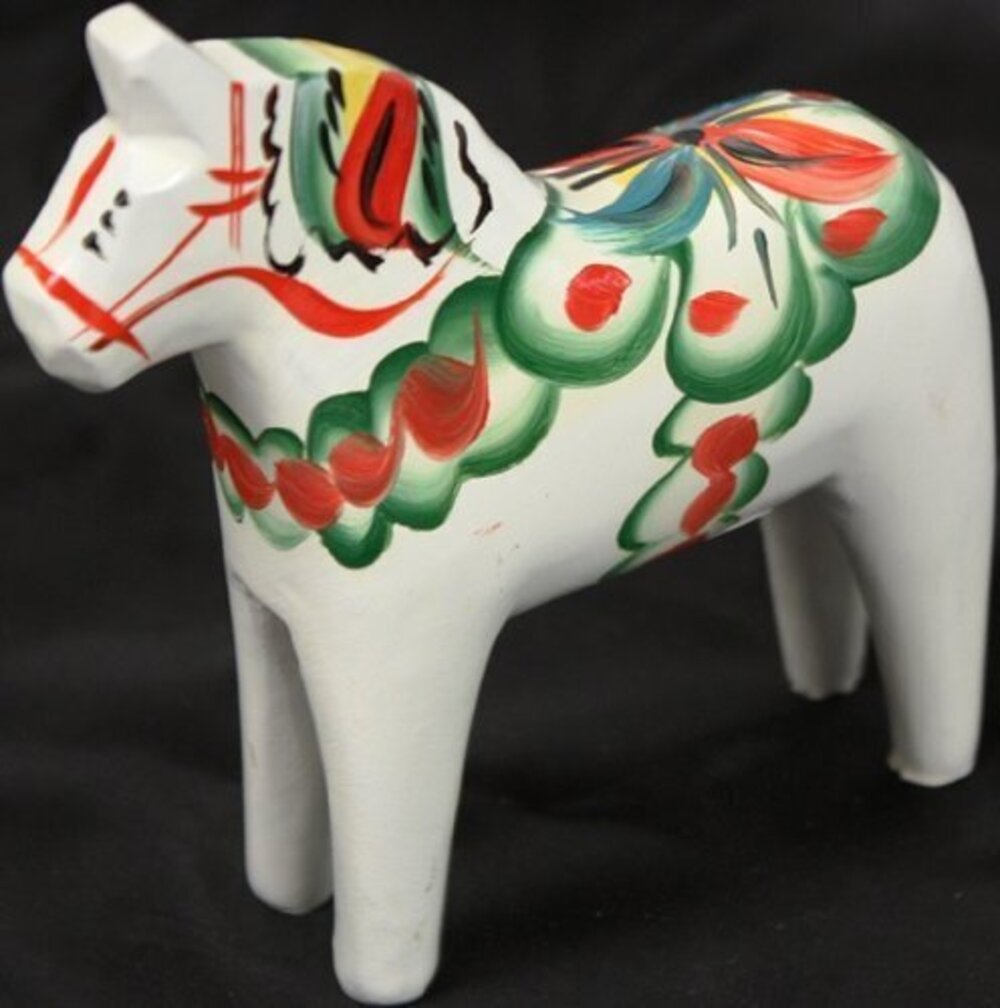 1252 Traditional Wooden Swedish Dala Horse - White 4" 10cm
